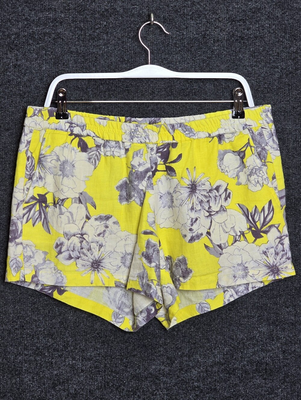 Kut from the Kloth Jansen Floral Linen Shorts Yellow Pull On Pockets Size 12